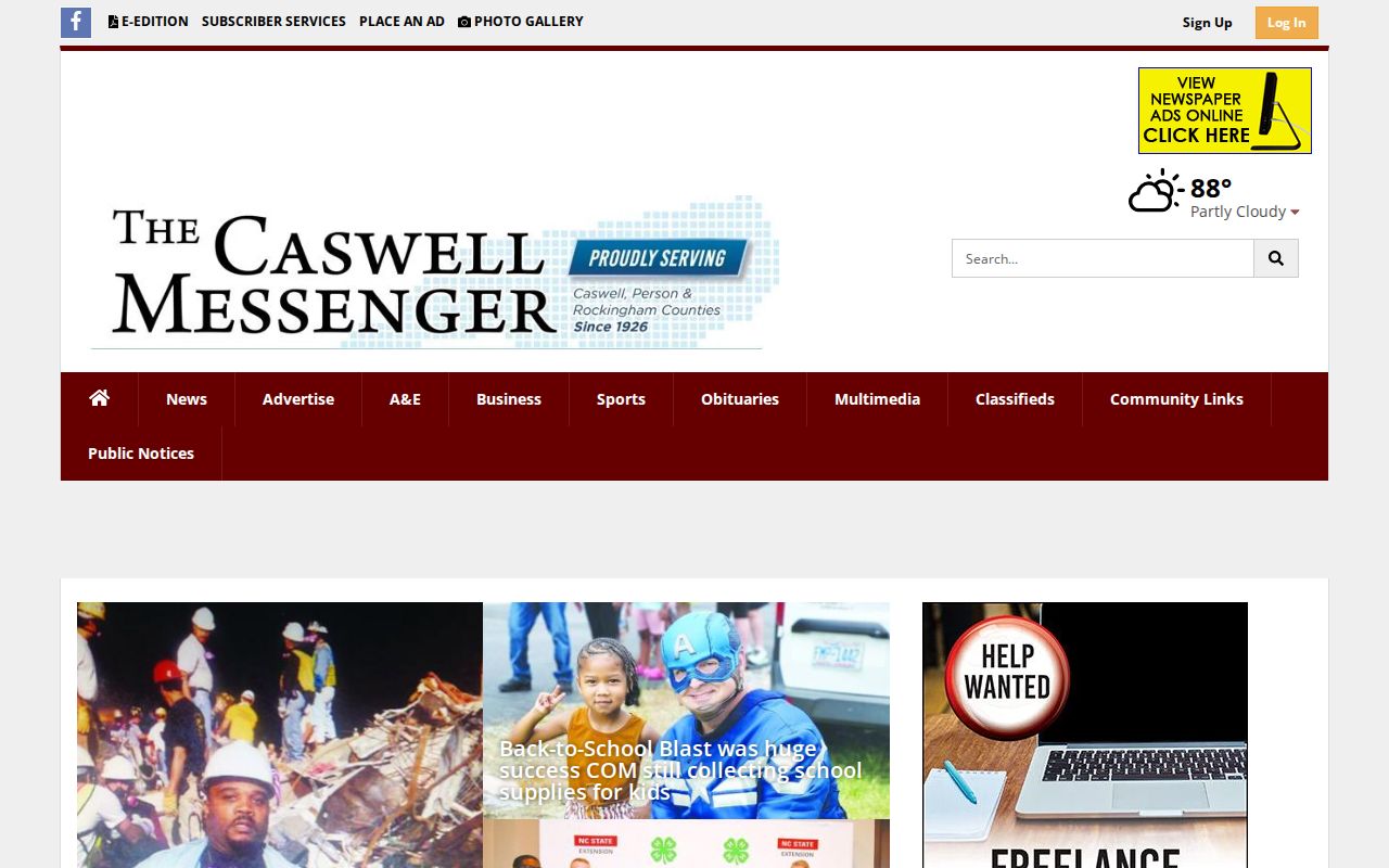 Caswell Messenger homepage used for local arrest news context